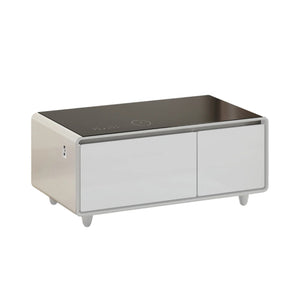HomeRoots 41" Sleek Black and White Glass Coffee Table with Drawers - Modern Design for Stylish Spaces 604047