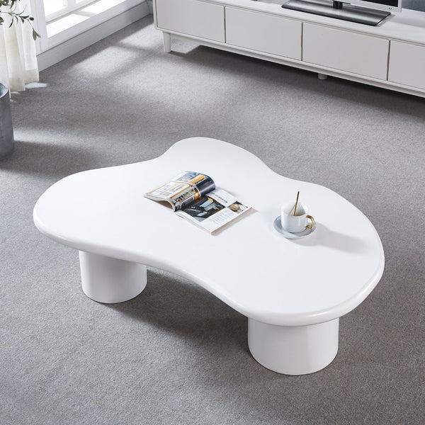 HomeRoots 33" White Solid Wood Free Form Coffee Table - Sculptural Design, Durable Ash, Modern Style for Any Room 604052