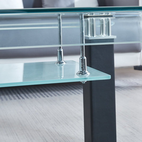 HomeRoots 47" Striking Black Steel and Unfinished Mirrored Glass Coffee Table for Modern Glam Living Spaces 604055