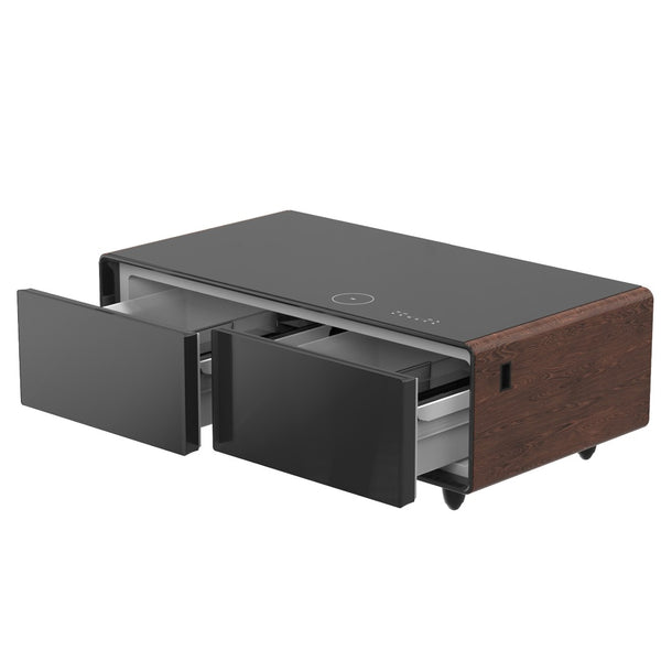HomeRoots 18" Brown And Black End Table with USB Port, Two Drawers, and Reclaimed Wood Design for Small Spaces 604057