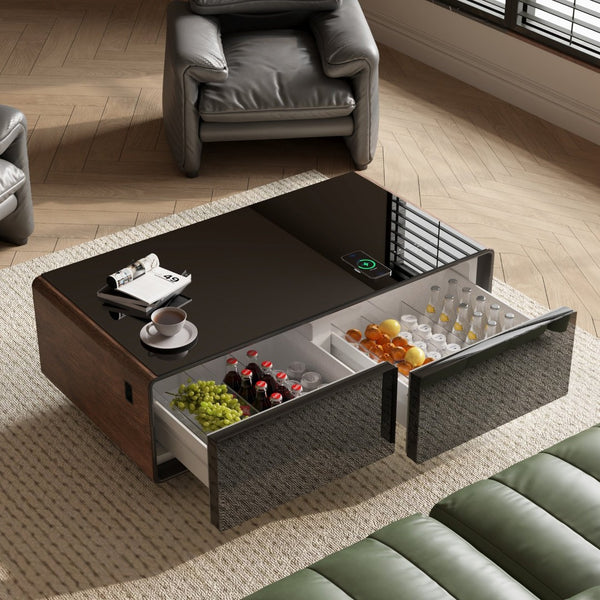 HomeRoots 18" Brown And Black End Table with USB Port, Two Drawers, and Reclaimed Wood Design for Small Spaces 604057