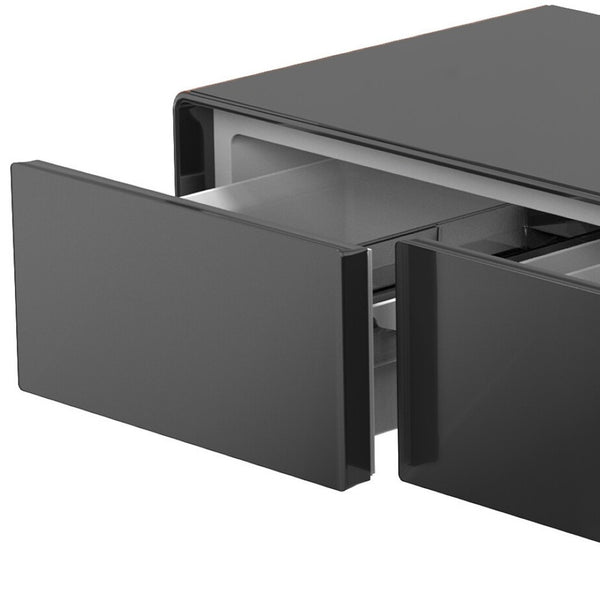 HomeRoots 18" Brown And Black End Table with USB Port, Two Drawers, and Reclaimed Wood Design for Small Spaces 604057