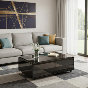 HomeRoots 18" Brown And Black End Table with USB Port, Two Drawers, and Reclaimed Wood Design for Small Spaces 604057