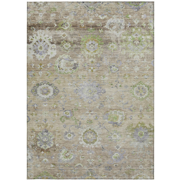 Homeroots 3' Beige Gray And Green Floral Washable Rug - Durable Indoor Outdoor Accent For Stylish Spaces 3' X 5' Polyester 604060