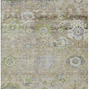 Homeroots 3' Beige Gray And Green Floral Washable Rug - Durable Indoor Outdoor Accent For Stylish Spaces 5' X 8' Polyester 604061