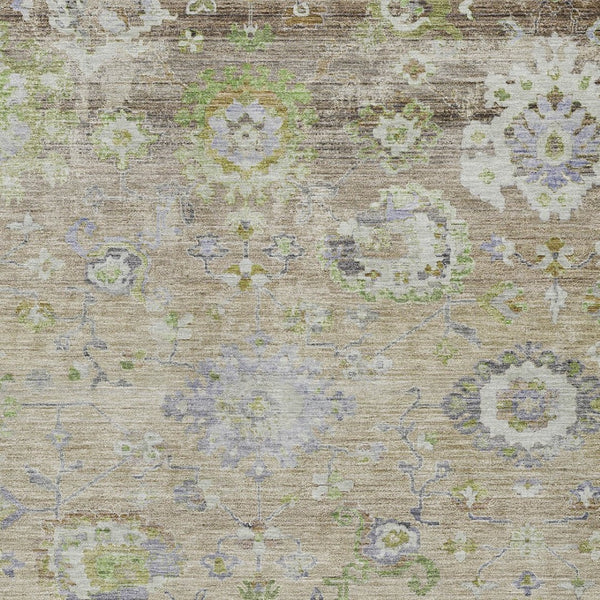 Homeroots 3' Beige Gray And Green Floral Washable Rug - Durable Indoor Outdoor Accent For Stylish Spaces 5' X 8' Polyester 604061