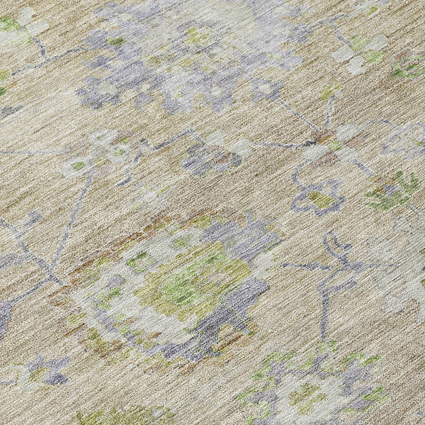 Homeroots 3' Beige Gray And Green Floral Washable Rug - Durable Indoor Outdoor Accent For Stylish Spaces 5' X 8' Polyester 604061