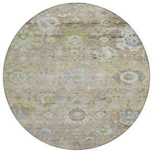 HomeRoots 5' Floral Indoor Outdoor Area Rug in Beige, Gray & Green - Durable, Washable, Versatile Design 8' Round 604062