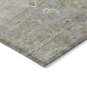 Homeroots 3' Beige Gray And Green Floral Washable Rug - Durable Indoor Outdoor Accent For Stylish Spaces 8' Round Polyester 604062