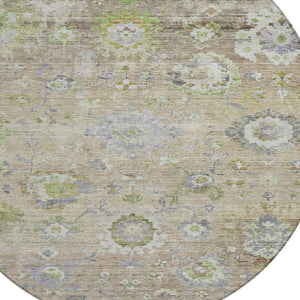 Homeroots 3' Beige Gray And Green Floral Washable Rug - Durable Indoor Outdoor Accent For Stylish Spaces 8' Round Polyester 604062