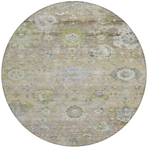 Homeroots 3' Beige Gray And Green Floral Washable Rug - Durable Indoor Outdoor Accent For Stylish Spaces 8' Round Polyester 604062