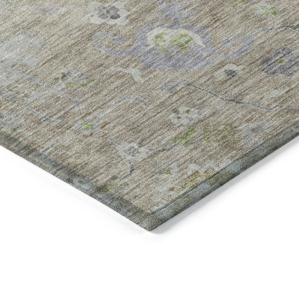 Homeroots 3' Beige Gray And Green Floral Washable Rug - Durable Indoor Outdoor Accent For Stylish Spaces 8' X 10' Polyester 604063