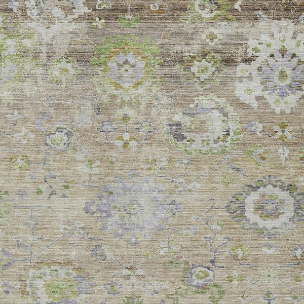 Homeroots 3' Beige Gray And Green Floral Washable Rug - Durable Indoor Outdoor Accent For Stylish Spaces 8' X 10' Polyester 604063
