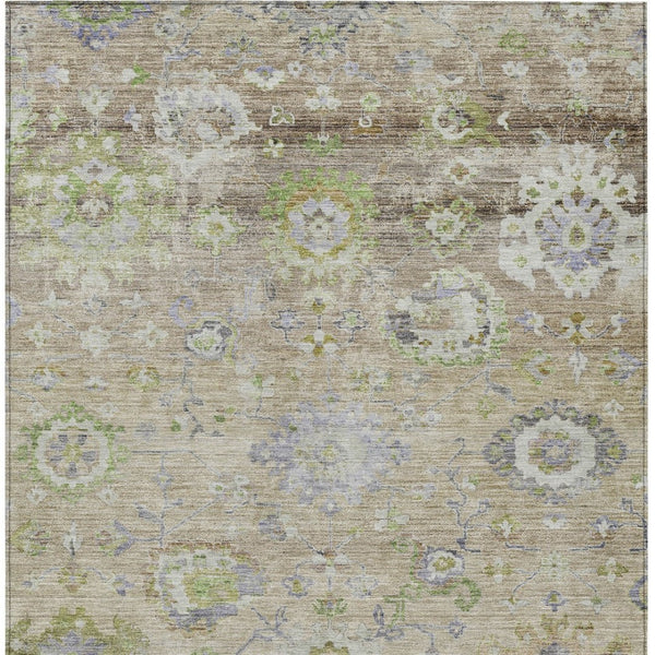 Homeroots 3' Beige Gray And Green Floral Washable Rug - Durable Indoor Outdoor Accent For Stylish Spaces 9' X 12' Polyester 604064