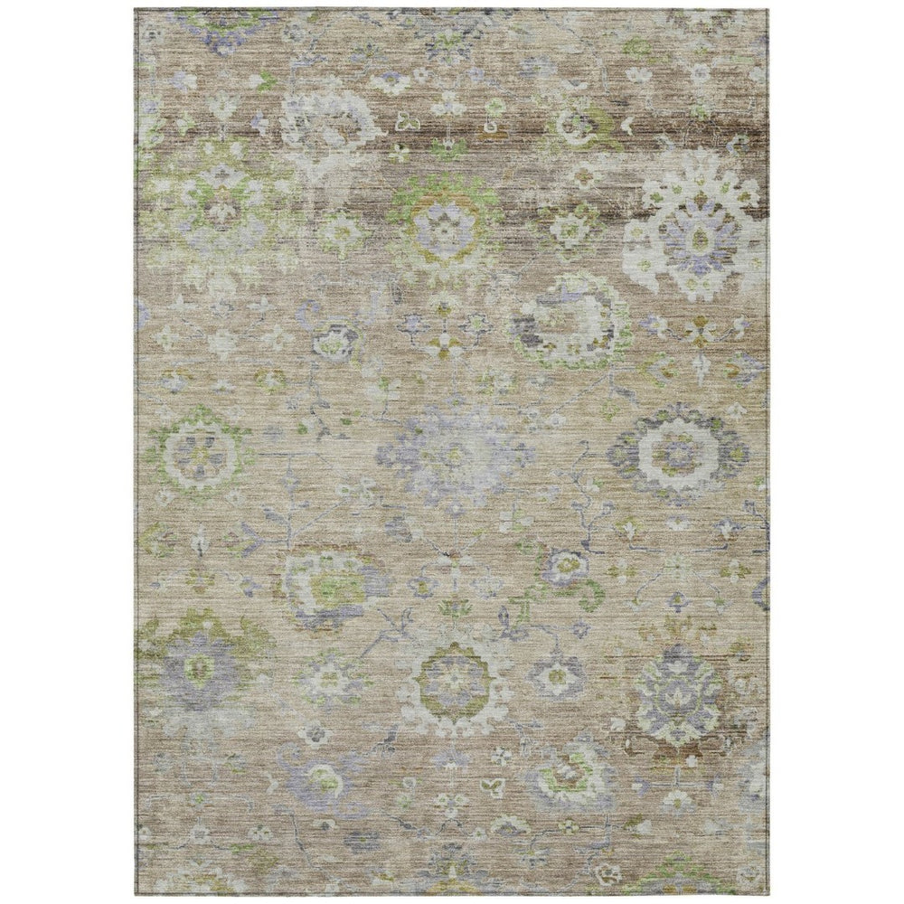 HomeRoots 9' X 12' Washable Floral Area Rug in Beige, Gray & Green - Durable Indoor/Outdoor Décor Solution 604064