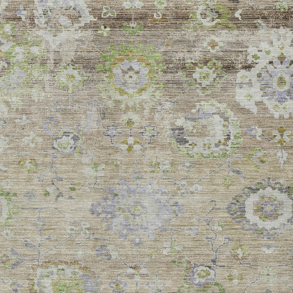 Homeroots 3' Beige Gray And Green Floral Washable Rug - Durable Indoor Outdoor Accent For Stylish Spaces 9' X 12' Polyester 604064