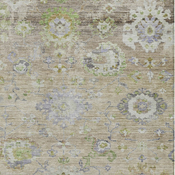 Homeroots 3' Beige Gray And Green Floral Washable Rug - Durable Indoor Outdoor Accent For Stylish Spaces 10' X 14' Polyester 604065