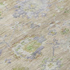 Homeroots 3' Beige Gray And Green Floral Washable Rug - Durable Indoor Outdoor Accent For Stylish Spaces 10' X 14' Polyester 604065