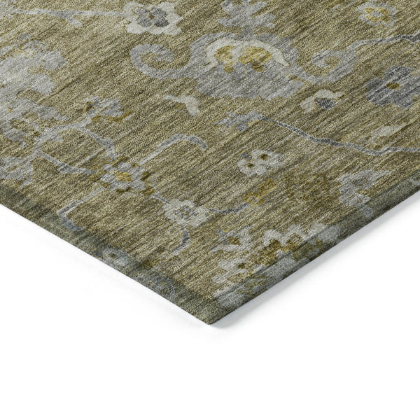 Homeroots 3' Beige Gray And Green Floral Washable Rug - Durable Indoor Outdoor Accent For Stylish Spaces 5' X 8' Polyester 604067