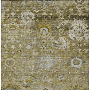 Homeroots 3' Beige Gray And Green Floral Washable Rug - Durable Indoor Outdoor Accent For Stylish Spaces 5' X 8' Polyester 604067