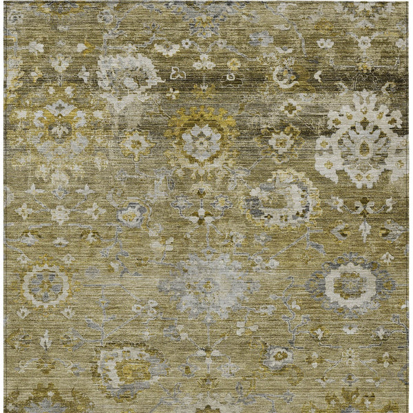 Homeroots 3' Beige Gray And Green Floral Washable Rug - Durable Indoor Outdoor Accent For Stylish Spaces 5' X 8' Polyester 604067