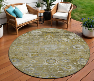 Homeroots 3' Beige Gray And Green Floral Washable Rug - Durable Indoor Outdoor Accent For Stylish Spaces 8' Round Polyester 604068