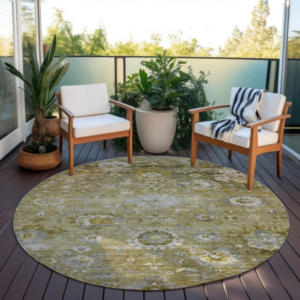 Homeroots 3' Beige Gray And Green Floral Washable Rug - Durable Indoor Outdoor Accent For Stylish Spaces 8' Round Polyester 604068