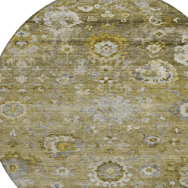Homeroots 3' Beige Gray And Green Floral Washable Rug - Durable Indoor Outdoor Accent For Stylish Spaces 8' Round Polyester 604068