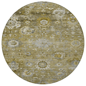 Homeroots 3' Beige Gray And Green Floral Washable Rug - Durable Indoor Outdoor Accent For Stylish Spaces 8' Round Polyester 604068