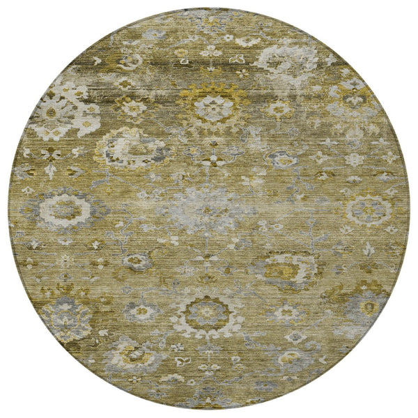 Homeroots 3' Beige Gray And Green Floral Washable Rug - Durable Indoor Outdoor Accent For Stylish Spaces 8' Round Polyester 604068