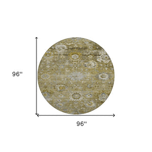 Homeroots 3' Beige Gray And Green Floral Washable Rug - Durable Indoor Outdoor Accent For Stylish Spaces 8' Round Polyester 604068