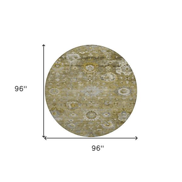 Homeroots 3' Beige Gray And Green Floral Washable Rug - Durable Indoor Outdoor Accent For Stylish Spaces 8' Round Polyester 604068