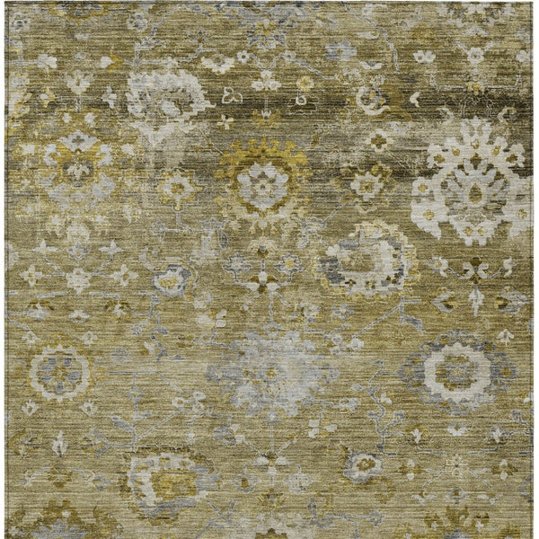 Homeroots 3' Beige Gray And Green Floral Washable Rug - Durable Indoor Outdoor Accent For Stylish Spaces 8' X 10' Polyester 604069