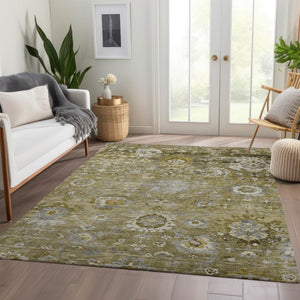 Homeroots 3' Beige Gray And Green Floral Washable Rug - Durable Indoor Outdoor Accent For Stylish Spaces 8' X 10' Polyester 604069