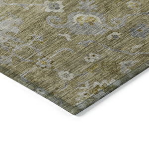 Homeroots 3' Beige Gray And Green Floral Washable Rug - Durable Indoor Outdoor Accent For Stylish Spaces 9' X 12' Polyester 604070