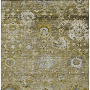 Homeroots 3' Beige Gray And Green Floral Washable Rug - Durable Indoor Outdoor Accent For Stylish Spaces 10' X 14' Polyester 604071