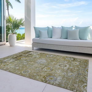 Homeroots 3' Beige Gray And Green Floral Washable Rug - Durable Indoor Outdoor Accent For Stylish Spaces 10' X 14' Polyester 604071