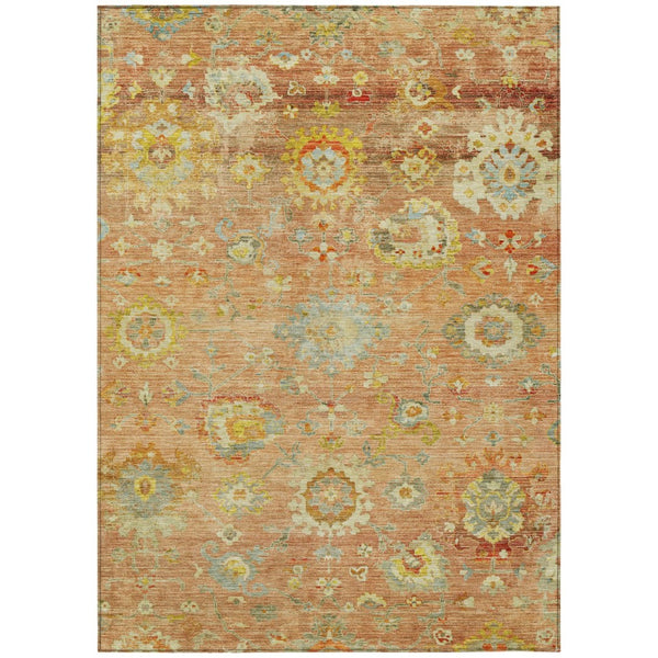 HomeRoots 5' Coral Blue and Green Floral Rug - Durable, Washable, Perfect for Indoor and Outdoor Spaces 5' X 8' 604073