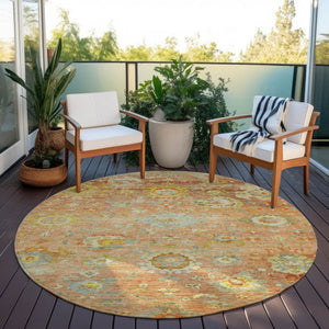 Homeroots 3' Beige Gray And Green Floral Washable Rug - Durable Indoor Outdoor Accent For Stylish Spaces 8' Round Polyester 604074