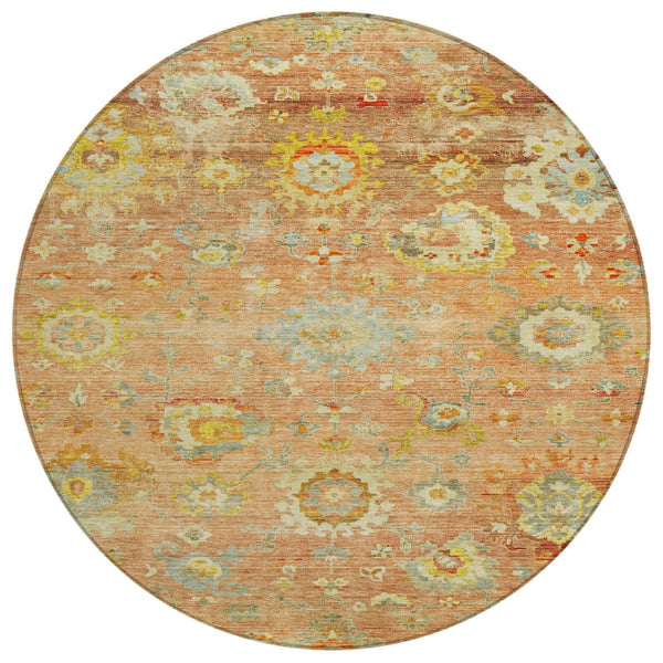 HomeRoots 5' Coral Blue and Green Floral Rug - Durable, Washable, Perfect for Indoor and Outdoor Spaces 8' Round 604074