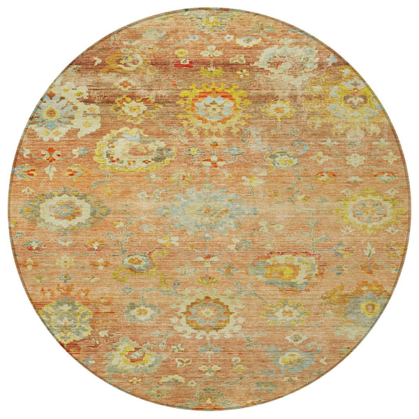 Homeroots 3' Beige Gray And Green Floral Washable Rug - Durable Indoor Outdoor Accent For Stylish Spaces 8' Round Polyester 604074