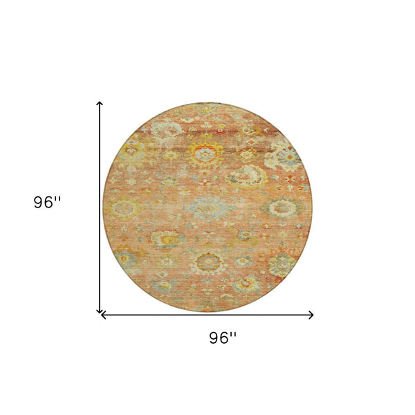 Homeroots 3' Beige Gray And Green Floral Washable Rug - Durable Indoor Outdoor Accent For Stylish Spaces 8' Round Polyester 604074