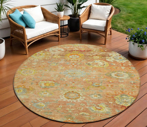 HomeRoots 5' Coral Blue and Green Floral Rug - Durable, Washable, Perfect for Indoor and Outdoor Spaces 8' Round 604074