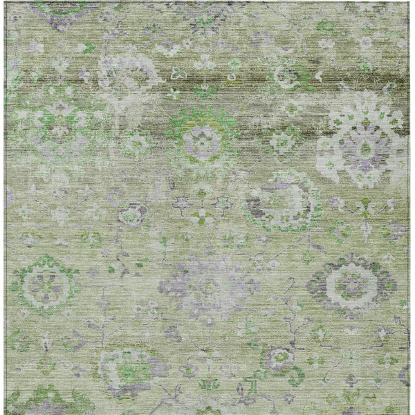 Homeroots 3' Beige Gray And Green Floral Washable Rug - Durable Indoor Outdoor Accent For Stylish Spaces 3' X 5' Polyester 604078