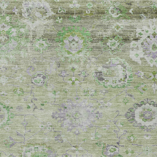Homeroots 3' Beige Gray And Green Floral Washable Rug - Durable Indoor Outdoor Accent For Stylish Spaces 3' X 5' Polyester 604078
