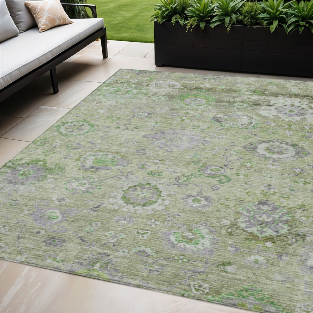 HomeRoots 5' Mint Green and Gray Floral Area Rug - Stylish, Durable, Washable for Indoor and Outdoor Spaces 5' X 8' 604079
