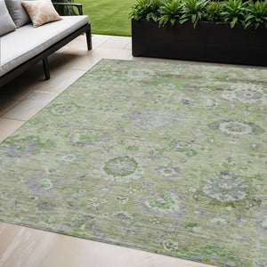 Homeroots 3' Beige Gray And Green Floral Washable Rug - Durable Indoor Outdoor Accent For Stylish Spaces 5' X 8' Polyester 604079