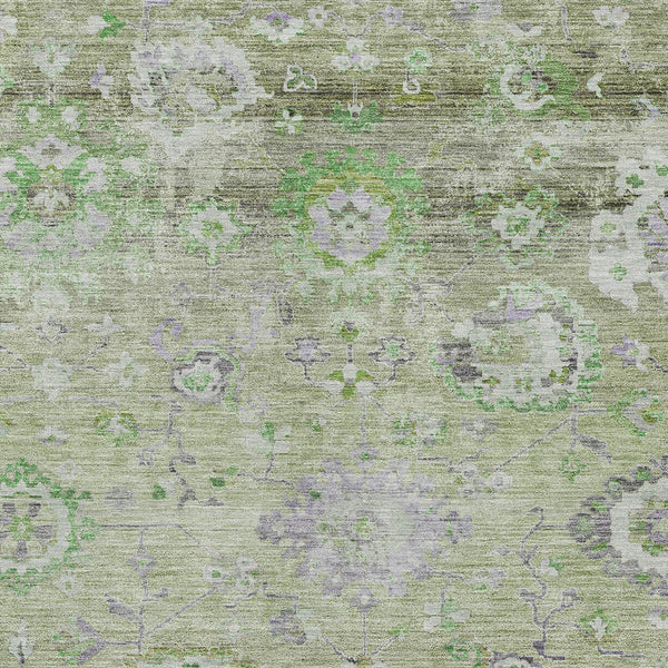 Homeroots 3' Beige Gray And Green Floral Washable Rug - Durable Indoor Outdoor Accent For Stylish Spaces 5' X 8' Polyester 604079