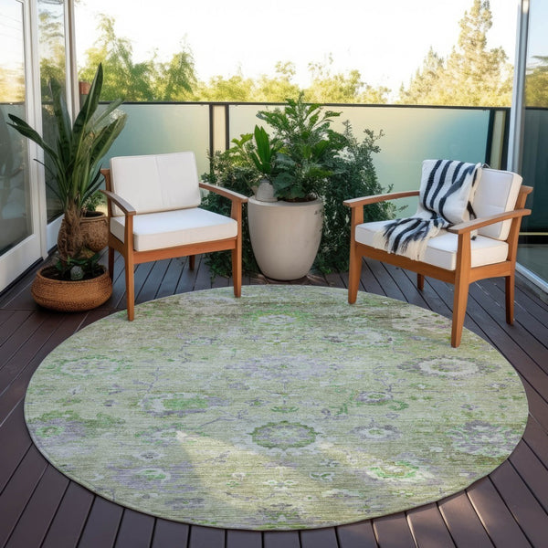Homeroots 3' Beige Gray And Green Floral Washable Rug - Durable Indoor Outdoor Accent For Stylish Spaces 8' Round Polyester 604080