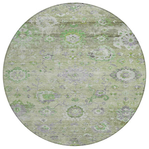 HomeRoots 5' Mint Green and Gray Floral Area Rug - Stylish, Durable, Washable for Indoor and Outdoor Spaces 8' Round 604080